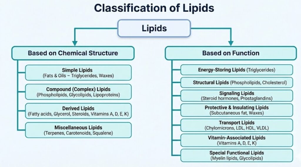 Classification of lipids based on chemical structure and biological function