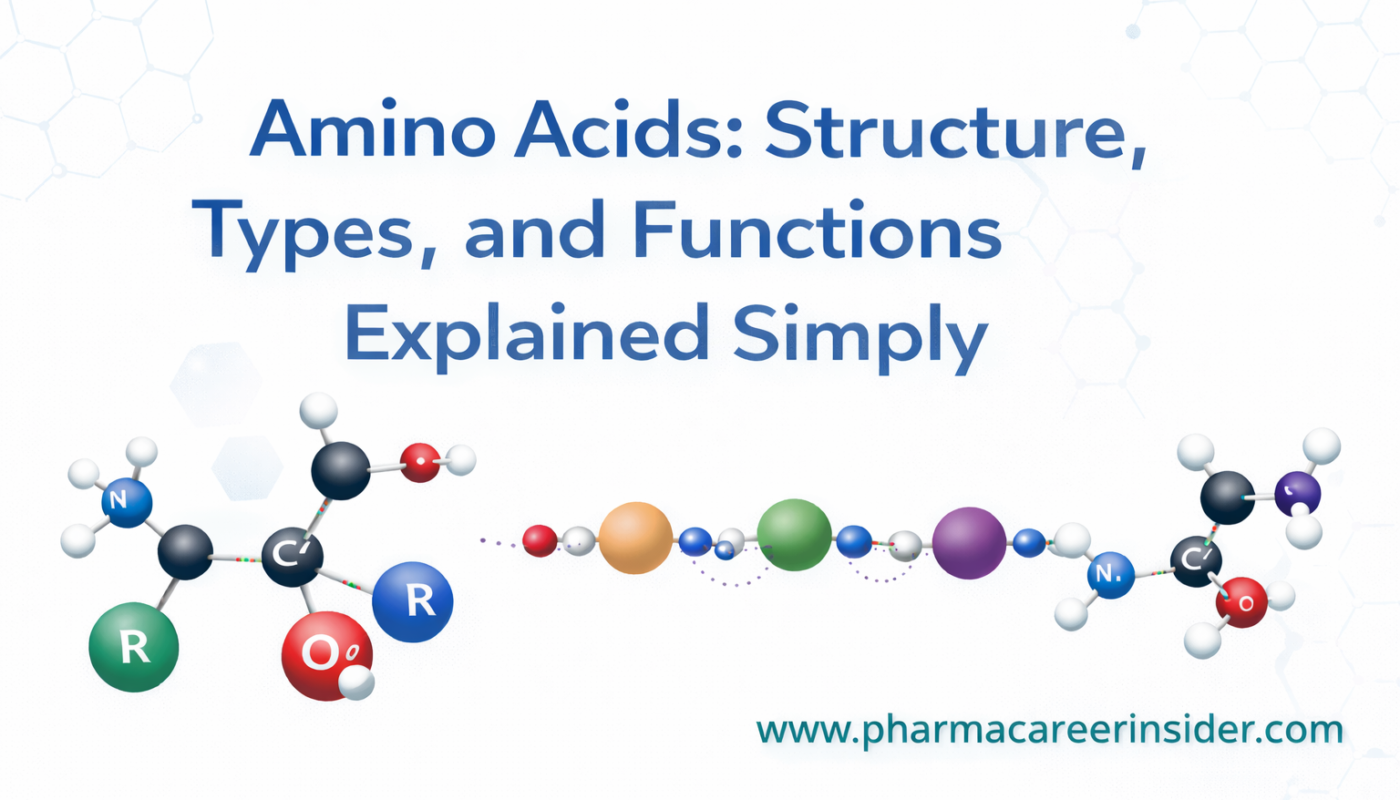 Feature image showing amino acid molecular structure, peptide chain formation, and overall classification concepts, designed for educational understanding